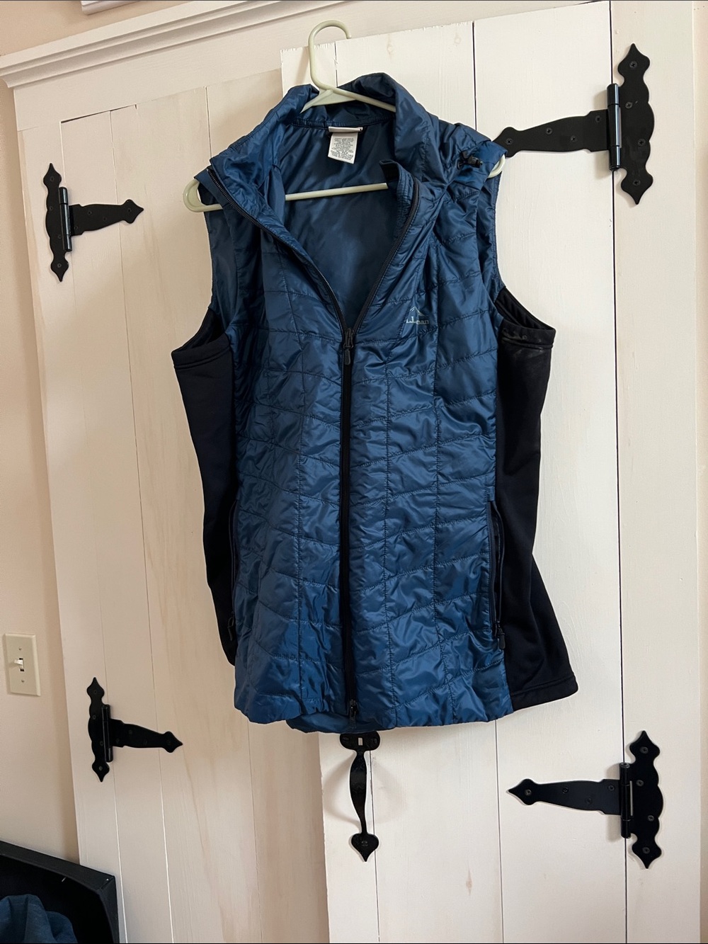 L.L. Bean Quilted Blue Hybrid Vest with Black Stretch Panels